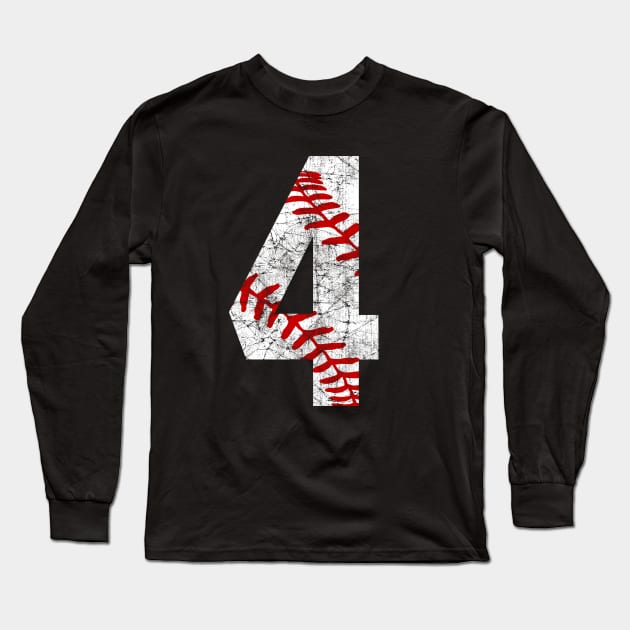 Vintage #4 Baseball Laces Baseball Mom Jersey Love Baseball 4th Birthday T-shirt Long Sleeve T-Shirt by TeeCreations